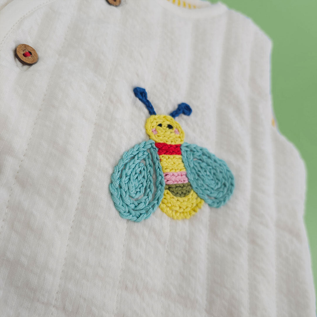 Keebee Organic Cotton Quilted White Vest - Winter Bee