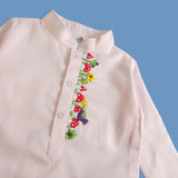 Organic Cotton Mushroom Embroidered Baby Pink Kurta paired with Pajama Pants