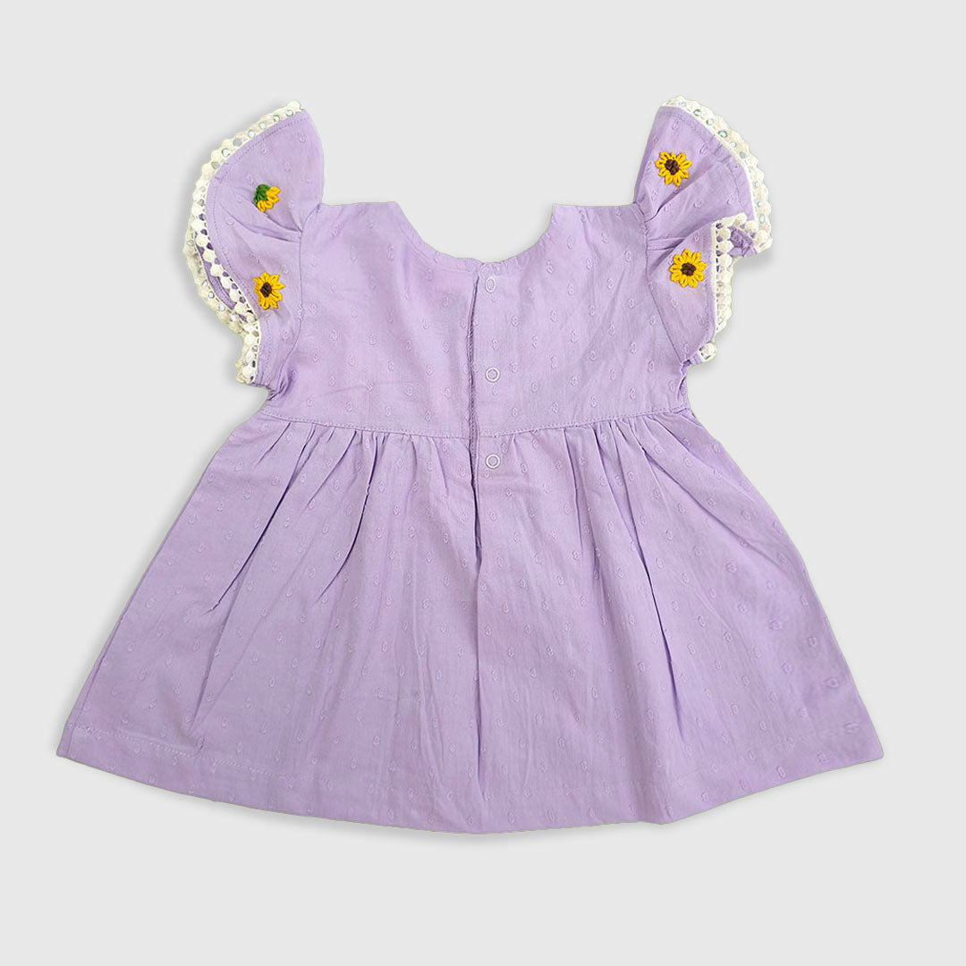 Keebee Organic Cotton Embroidered Girls Lilac Dress - Sunflower