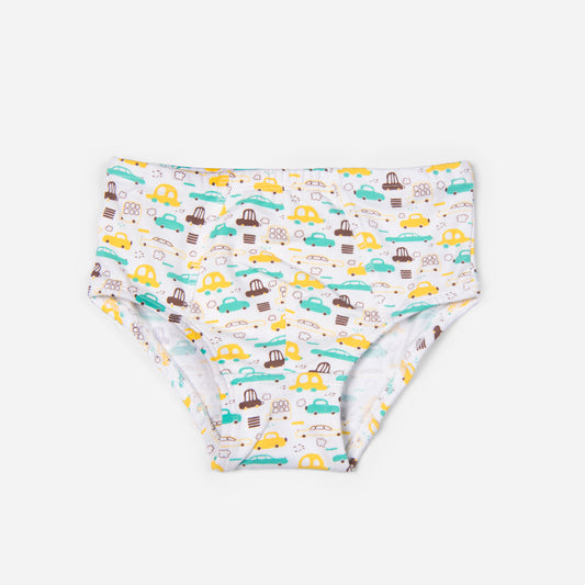 Organic Cotton Boys Brief - Yellow Cars