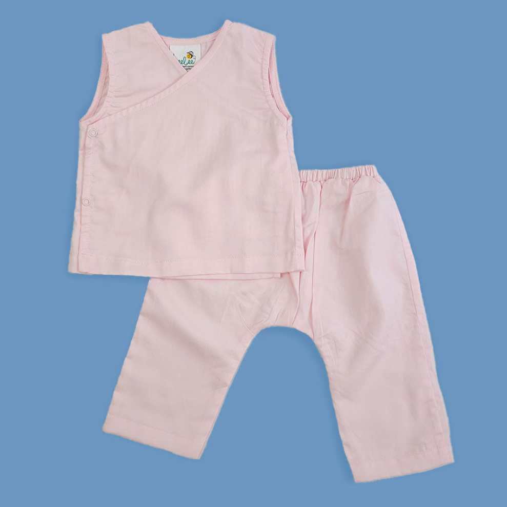 Keebee Organic Cotton Kimono Wrap Style Solid Baby Jabla Set - Baby Pink