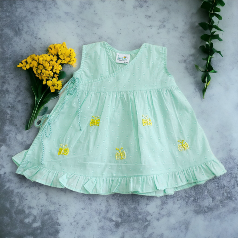 Organic Cotton Embroidered Girls Aqua Jabla / Dress - Butterflies