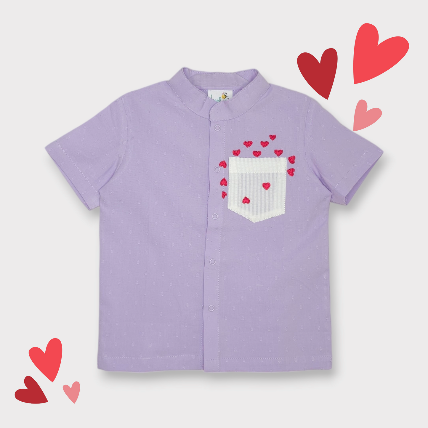 Organic Cotton Embroidered Boys Textured Lilac Shirt - Pocketful of Love