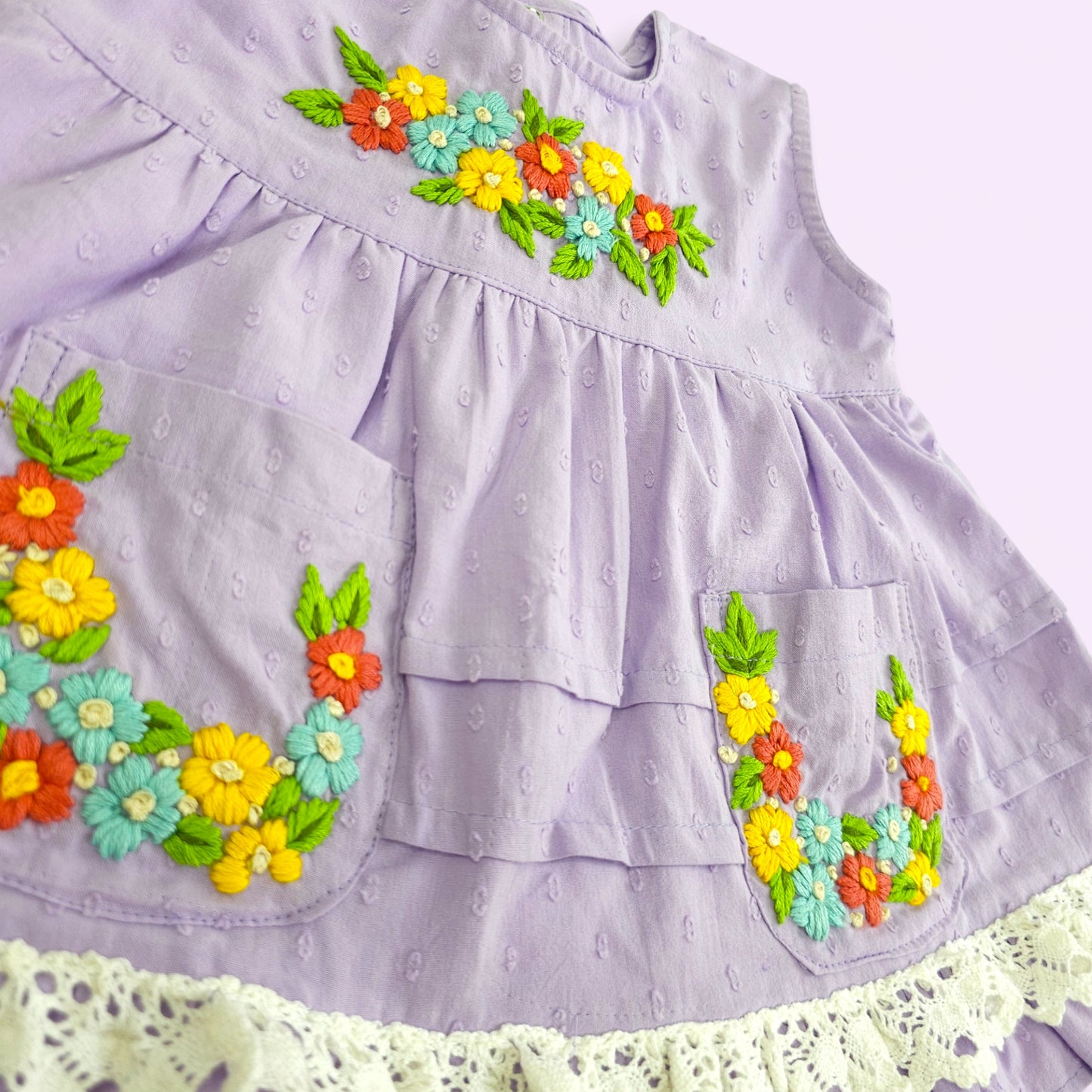 Keebee Organic Cotton Hand Embroidered Lilac Peony Baby Girl Dress