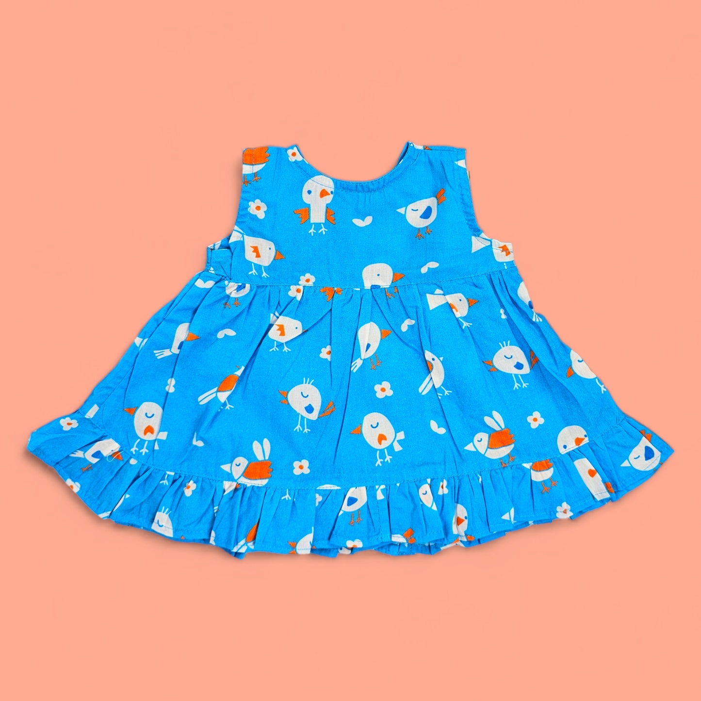 Keebee Organic Cotton Printed Newborn Baby Girl Jabla / Dress - Blue Birdie