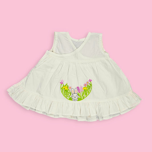 Keebee Organic Cotton Embroidered Newborn Baby Girl Jabla / Dress - Rabbit