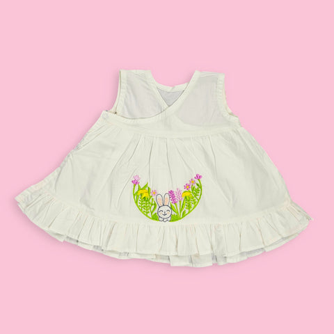 Keebee Organic Cotton Embroidered Newborn Baby Girl Jabla / Dress - Rabbit