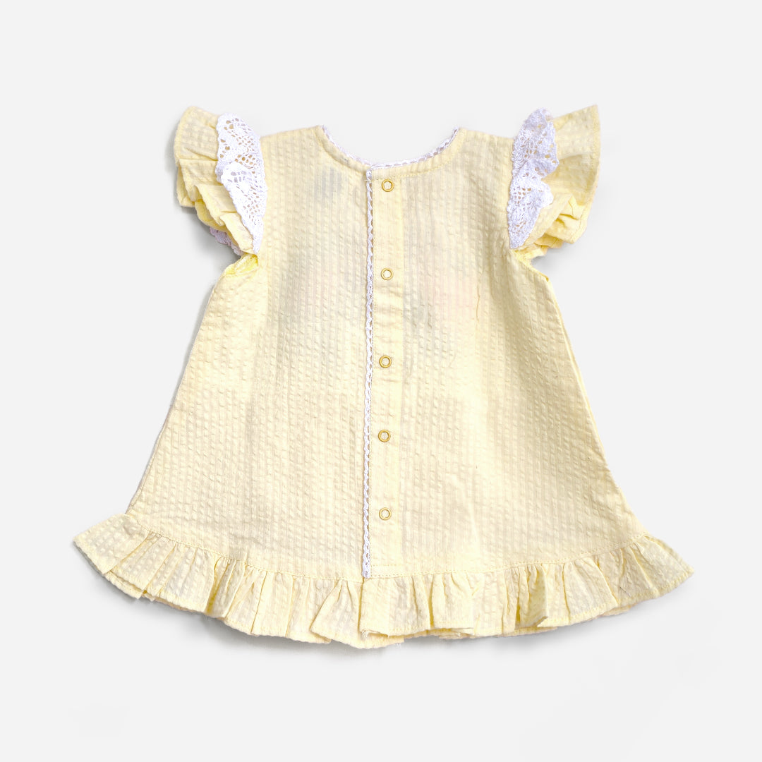 Organic Cotton Hand Embroidered Yellow Baby Girl Dress - Blossom