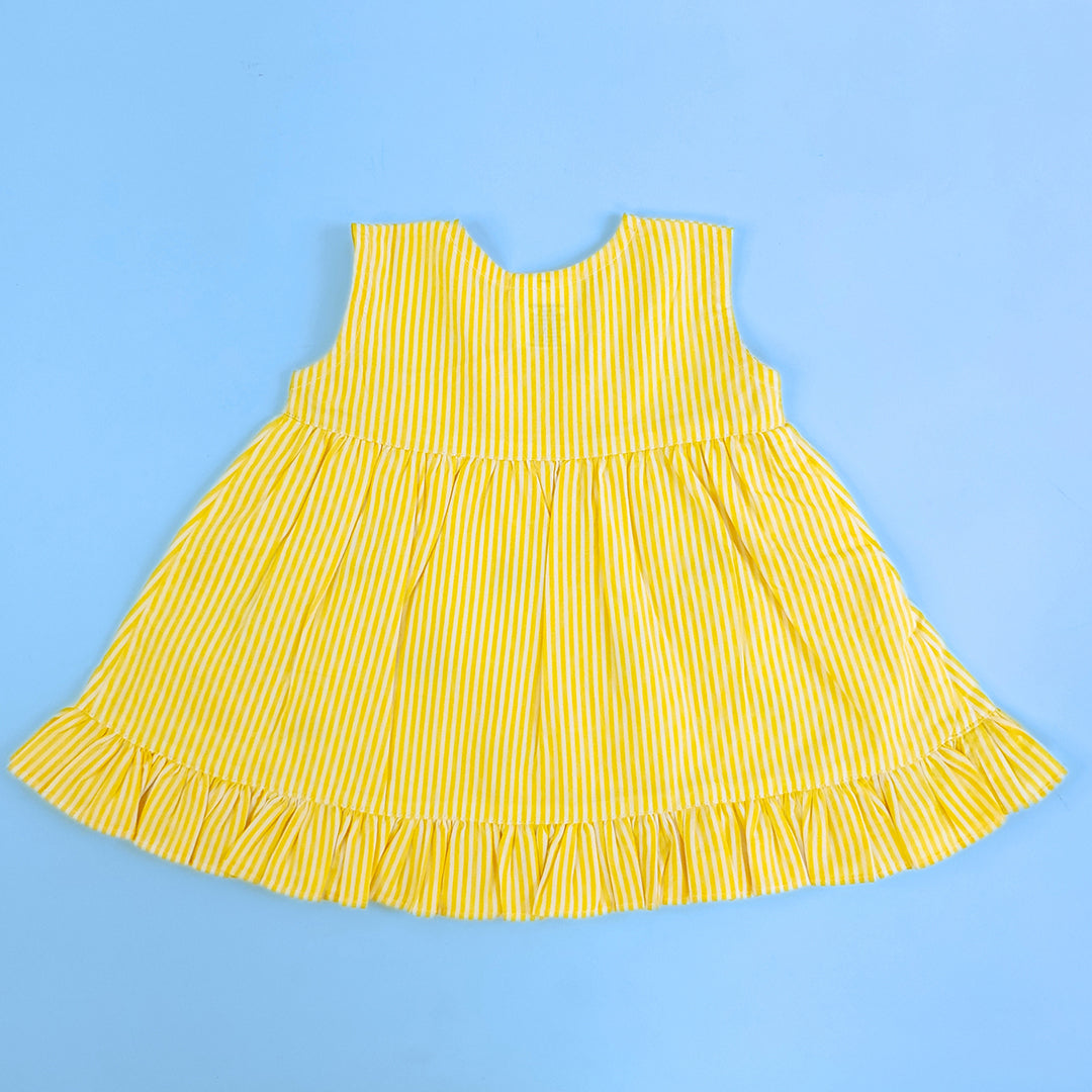 Keebee Organic Cotton Embroidered Yellow Striped Girls Dress - Watermelon