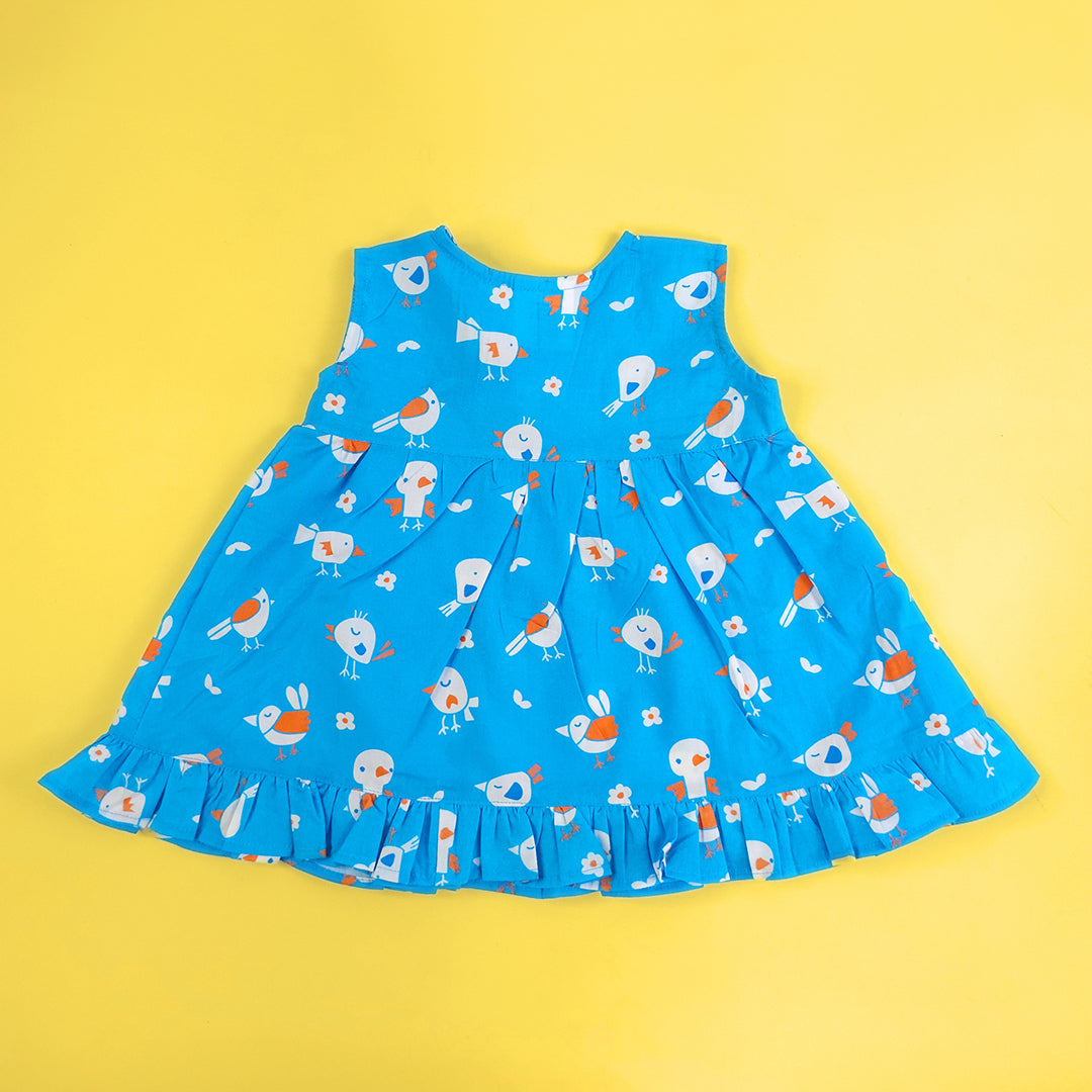 Keebee Organic Cotton Printed Girls Wrap Dress - Blue Birdie