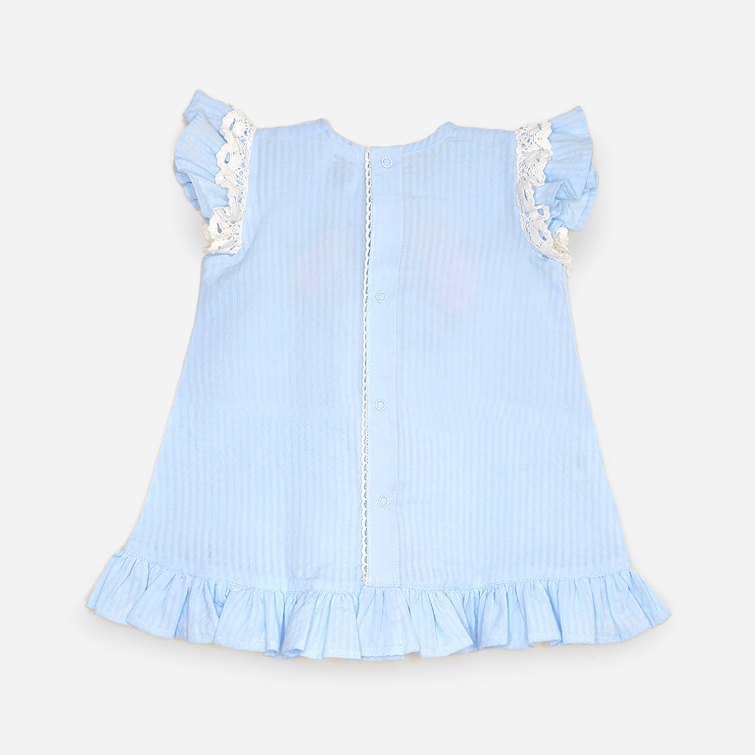 Organic Cotton Hand Embroidered Blue Baby Girl Dress - Blossom