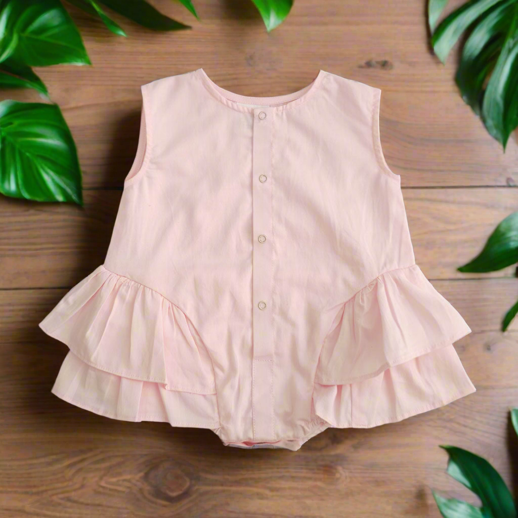 Keebee Organic Cotton Baby Girl Sleeveless Ballerina Style Baby Pink Ruffled Romper