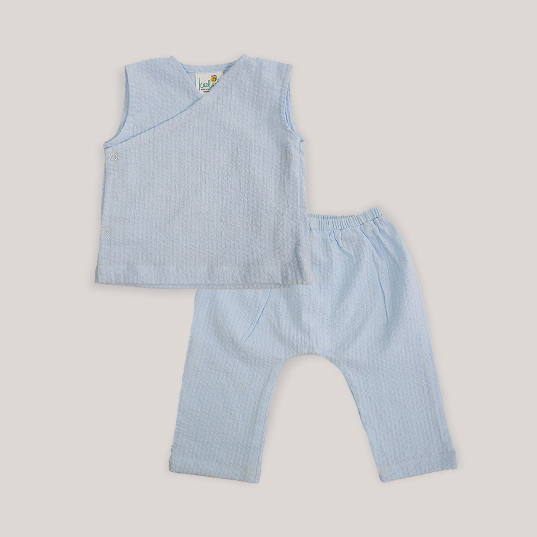 Keebee Organic Cotton Kimono Wrap Style Solid Textured Baby Jabla Set - Baby Blue