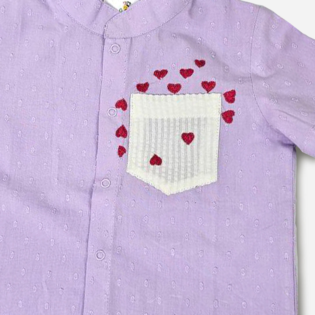 Organic Cotton Embroidered Boys Textured Lilac Shirt - Pocketful of Love