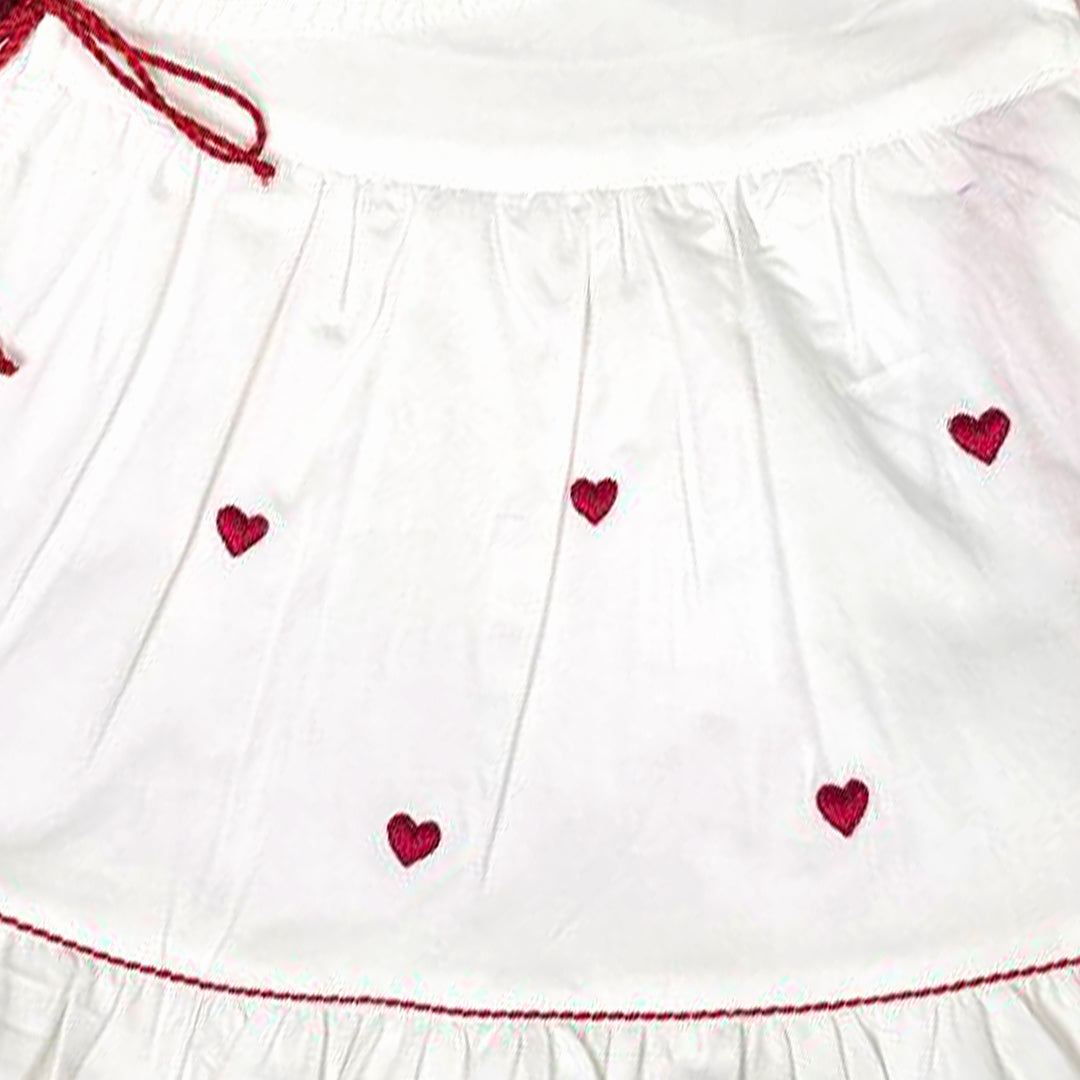 Organic Cotton Embroidered Girls White Jabla / Dress - Hearts