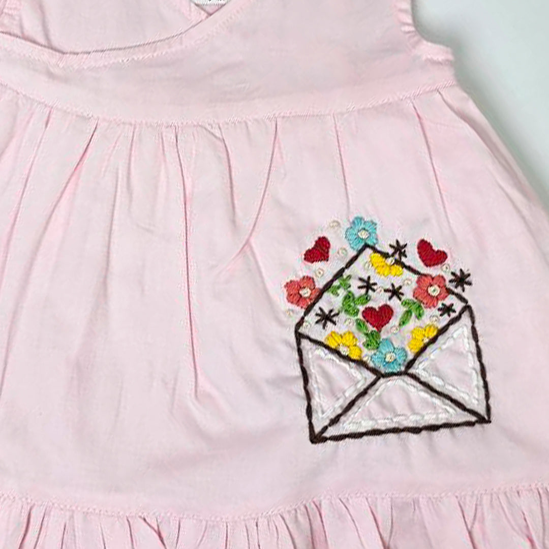 Organic Cotton Embroidered Girls Pink Jhabla / Dress - Love Letter