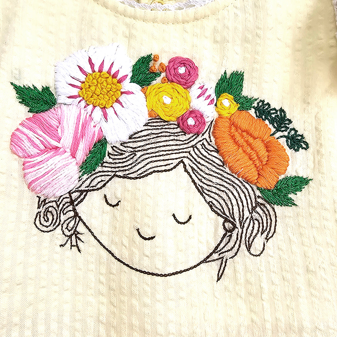 Organic Cotton Hand Embroidered Yellow Baby Girl Dress - Blossom