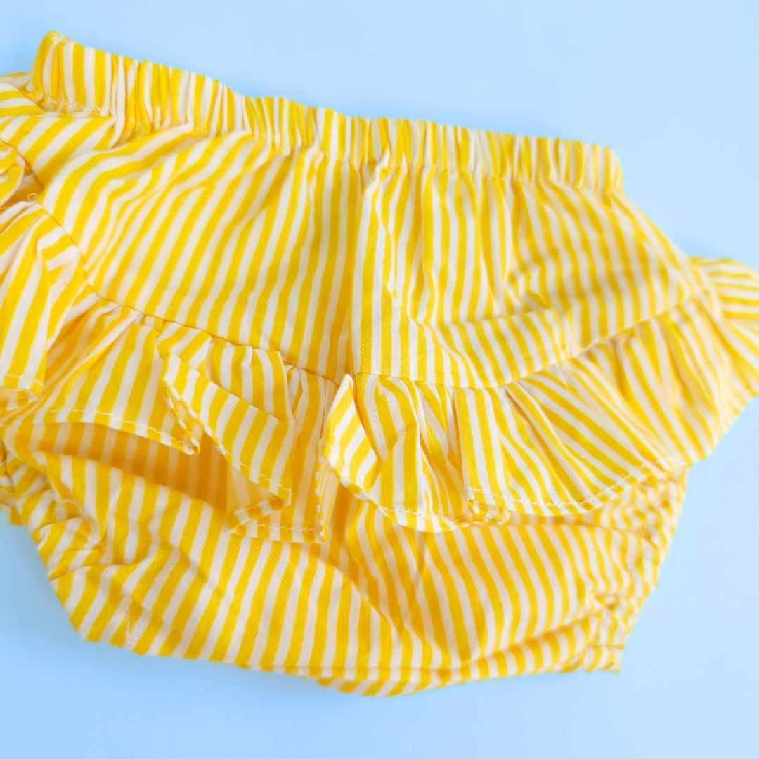 Keebee Organic Cotton Ruffled Baby Girl Bloomer - Yellow Stripes