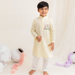 Keebee Organic Cotton Hand Embroidered Yellow Kurta paired with Pajama Pants - Elephant