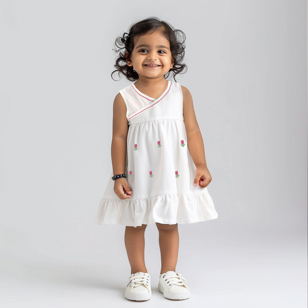 Organic Cotton Hand-Embroidered Girls White Tulip Dress