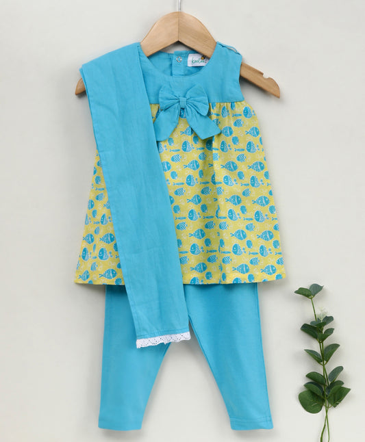 Organic cotton yellow blue kurta set