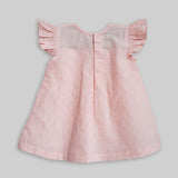 Organic Cotton Putta Ruffle Sleeve Girls Bow Dress - Peach