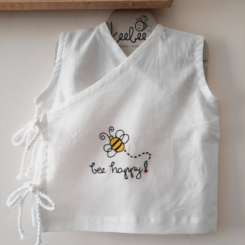 Organic Cotton Sleeveless Embroidered Baby Jabla - Bee