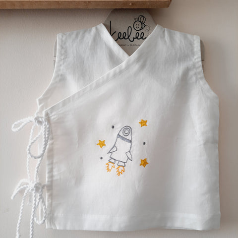 Organic Cotton Sleeveless Embroidered Baby Jabla - Rocket