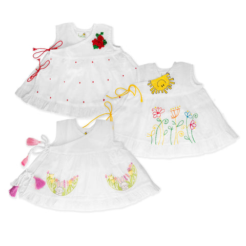Organic Cotton Embroidered Girls Jabla / Dress - SET of 3