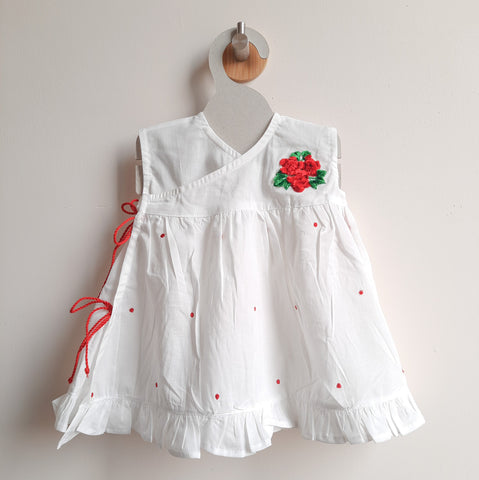 Organic Cotton Embroidered Girls Jabla / Dress - Rose