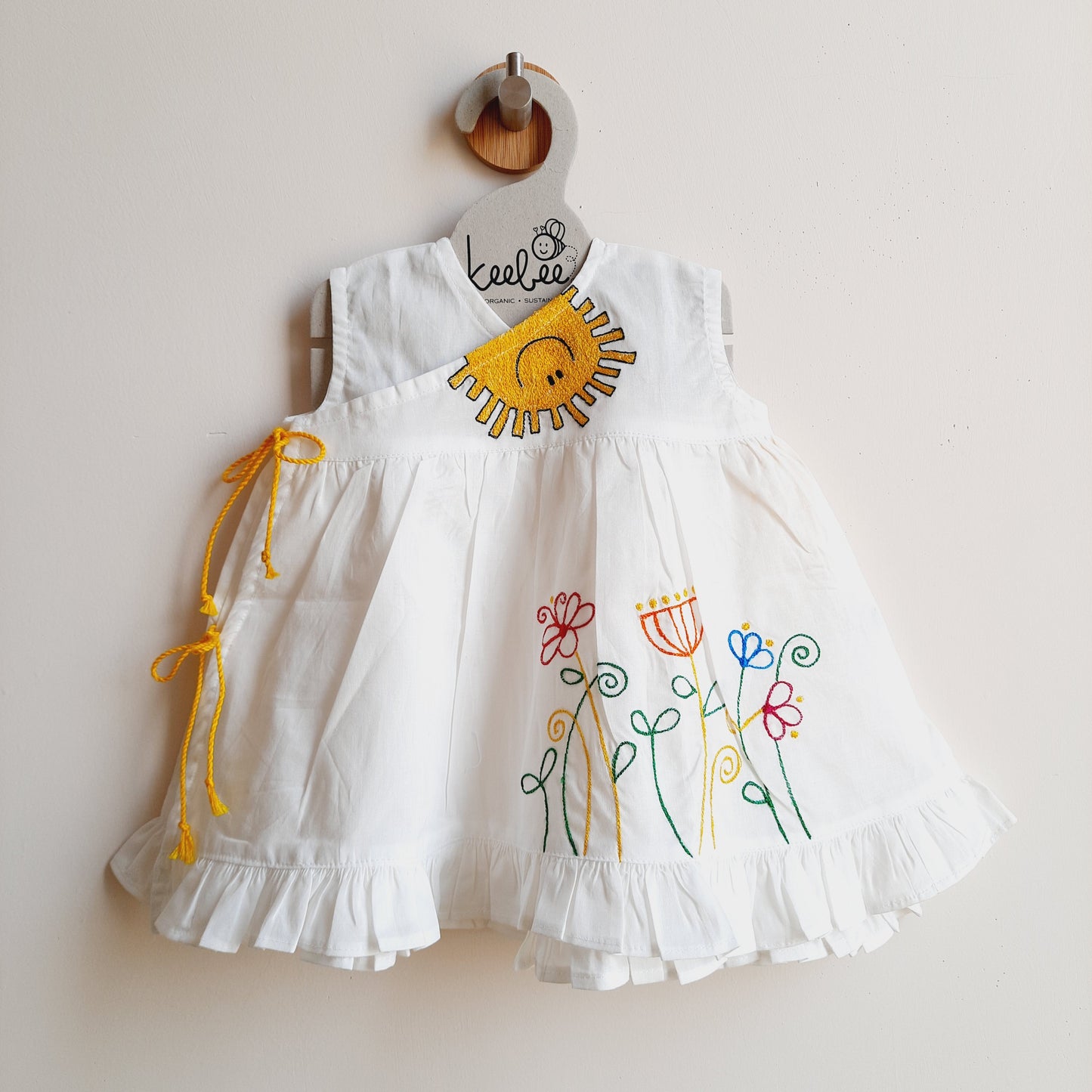 Organic Cotton Embroidered Girls Jabla / Dress - Sun