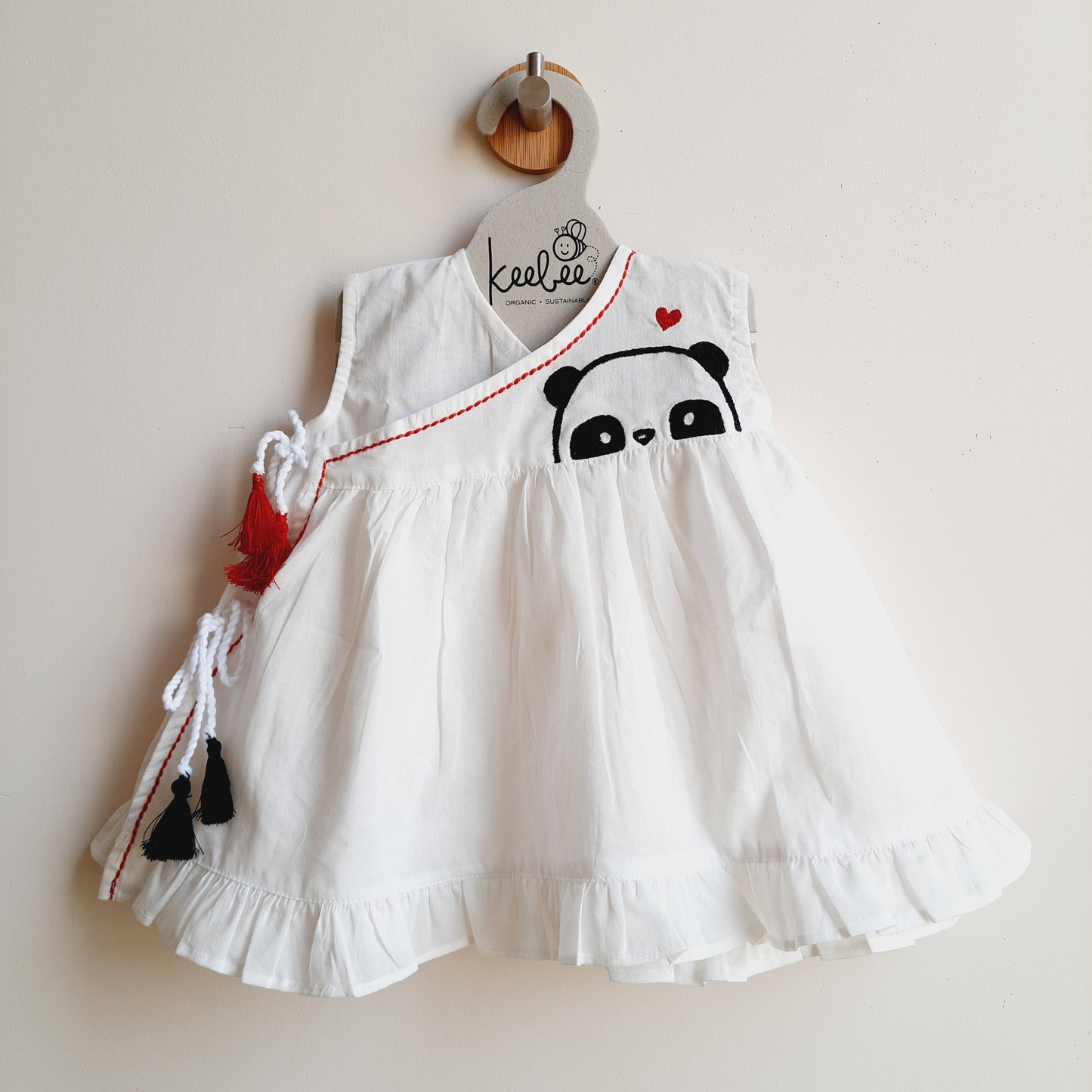 Organic Cotton Embroidered Girls Jabla / Dress - Panda