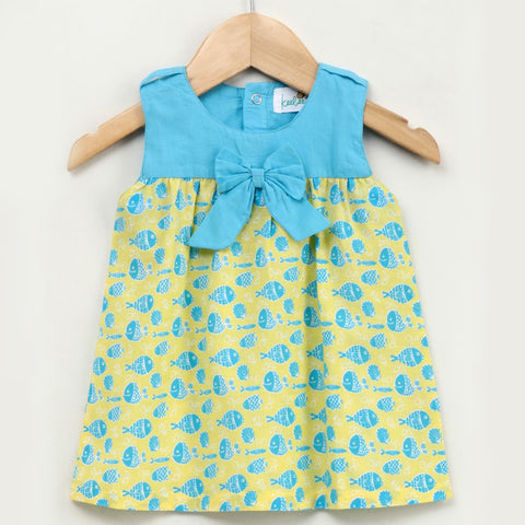 Organic Cotton printed A-line Dress - Fish