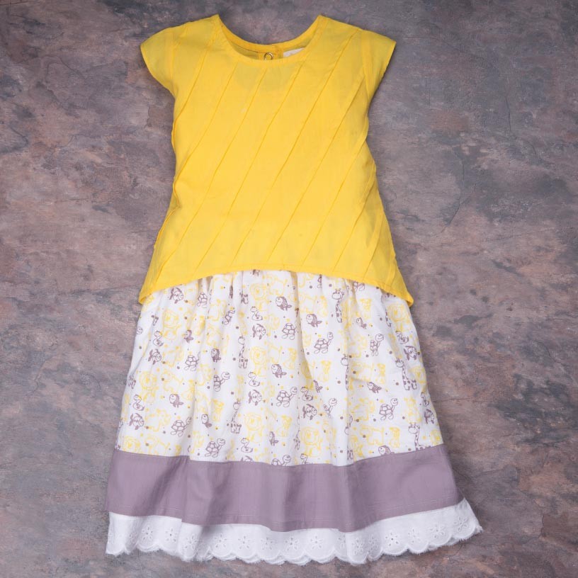 Organic cotton Yellow-Grey Lehenga Set