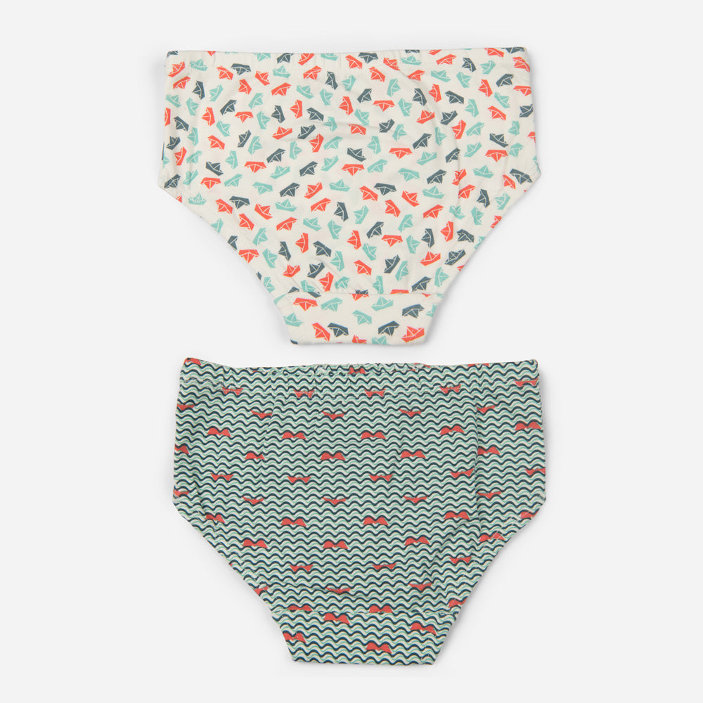 Organic Cotton Boys Briefs - Paper Boats Combo Set of 2