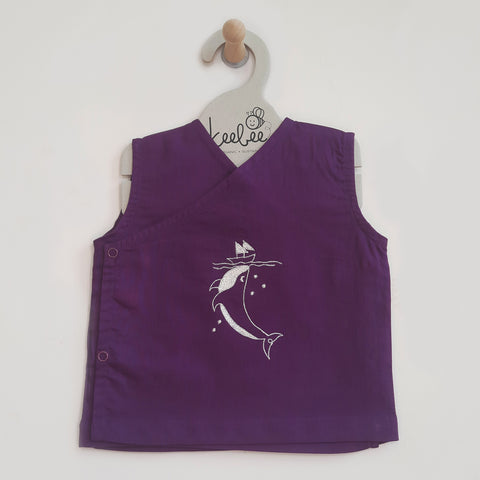 ORGANIC COTTON SLEEVELESS EMBROIDERED PURPLE BABY JHABLA - WHALE