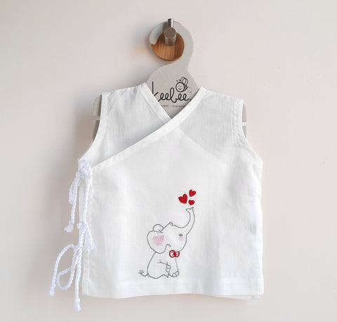 Organic Cotton Sleeveless Embroidered Baby Jabla - Elephant