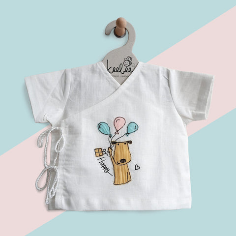 Organic Cotton Embroidered Slub Baby Jabla - Happy Dog