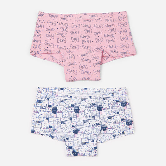 Organic Cotton Girls Boyshorts - Cats and Bows Combo Set of 2