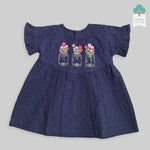 ORGANIC COTTON BABY GIRL DARK BLUE PUTTA DRESS - FLOWER POTS
