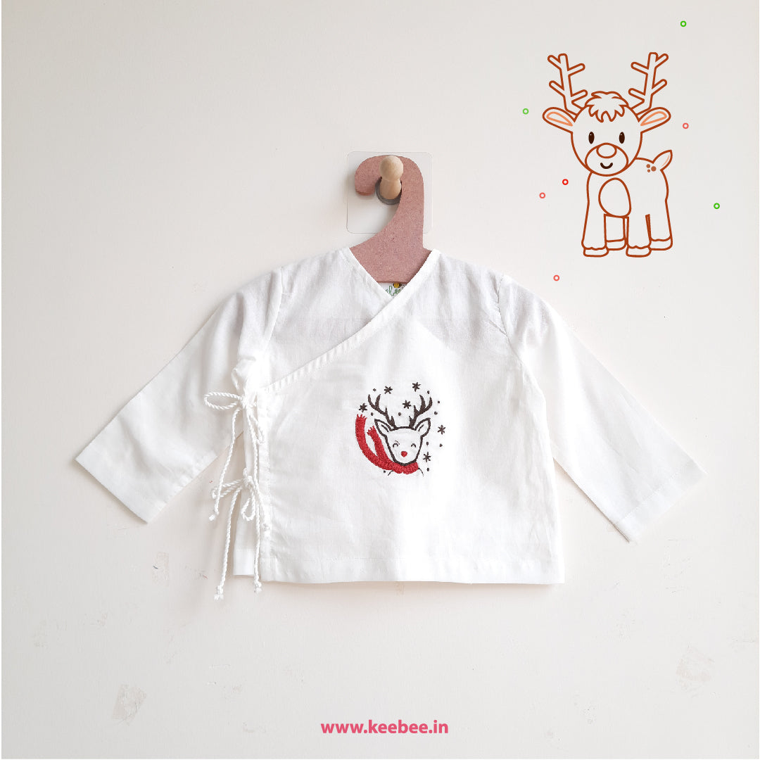 Organic Cotton Full Sleeve Embroidered Baby Jabla - Reindeer