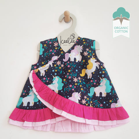 Organic Cotton Baby Girl Unicorn Printed Wrap Dress