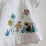 Organic Cotton Slub Embroidered Girls Jabla / Dress - Snail Garden