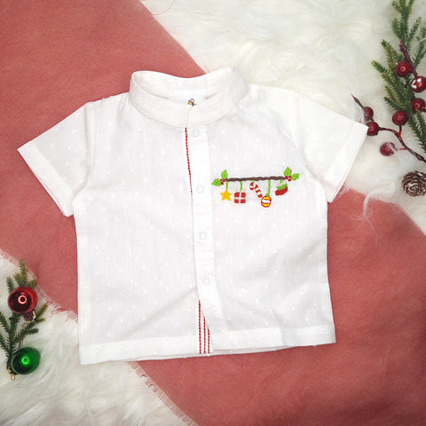 Organic Cotton Embroidered Shirts - Hanging Xmas Charms