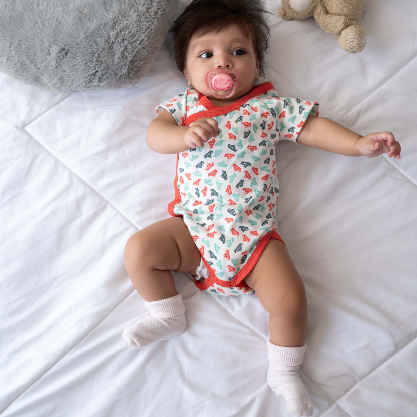 Organic Cotton Half Sleeve Kimono Onesie Romper - Paper Boats