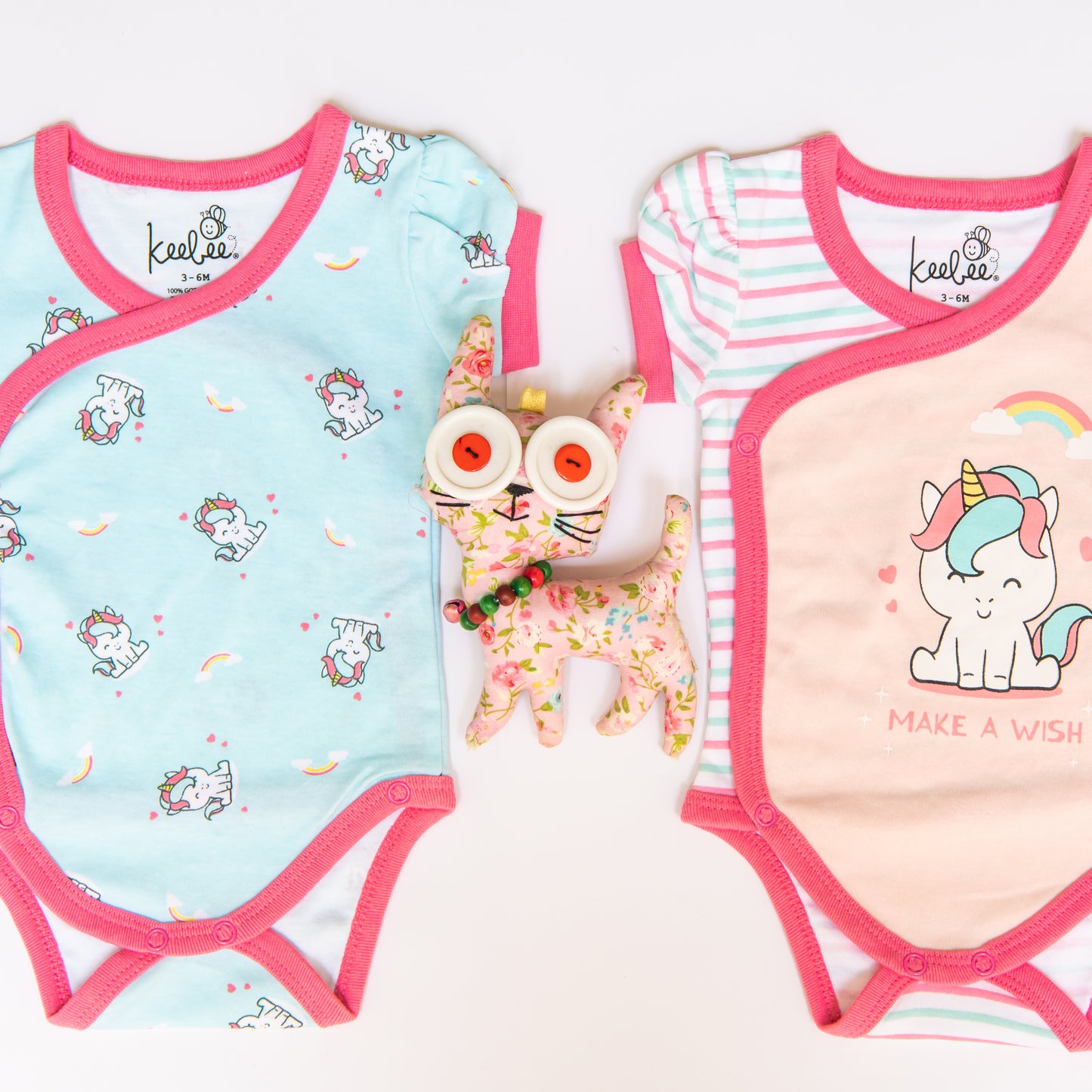 Organic Cotton Puff Sleeve Kimono Onesie Romper - Unicorn Set of 2