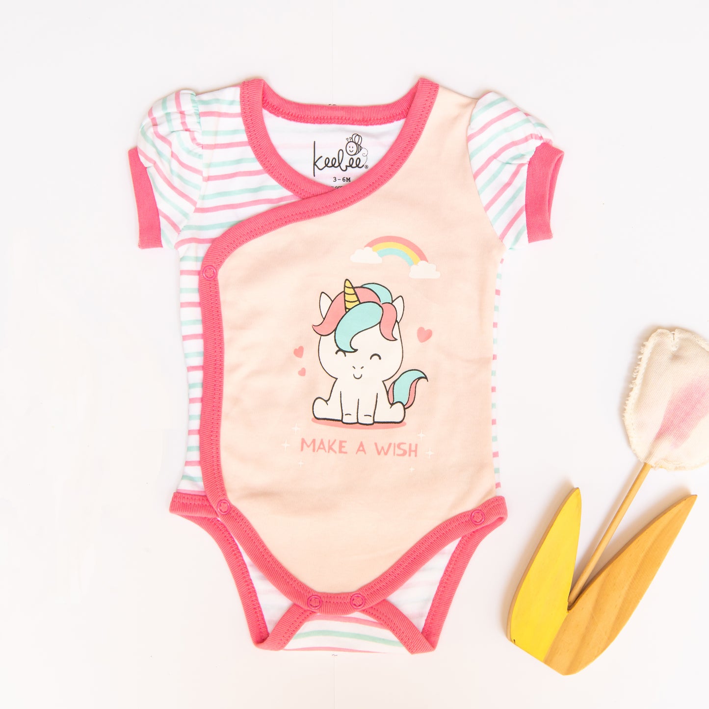 Organic Cotton Puff Sleeve Kimono Onesie Romper - Unicorn Set of 2