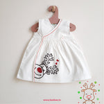 Organic Cotton Embroidered Girls Overlap Dress - Reindeer