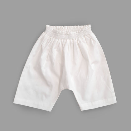 Organic Cotton Smocked Waist White Diaper Pants